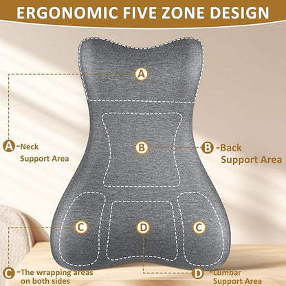 Reading Pillow for Bed,Ergonomic Wedge Pillow Headboard,Memory Foam Back Support Pillow for Bed Sitting Up Adult Sleeping,Wedge Headboard Pillow for Sleep Apne on Bedrest Couch Floor,Grey