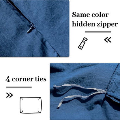 NEXHOME PRO Duvet Cover Set 100% Washed Cotton California Kingn 104"x98", Organic Natural Linen Look Textured 3 Pieces Bedding Set Royal Navy Klein Blue with Zipper Closure, Soft(No Comforter)