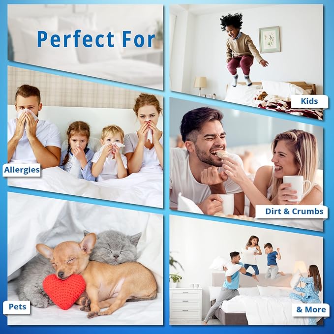 National Allergy Premium 100% Cotton Zippered Pillow Protector - King Size - White - 4 Pack - 300 Thread Count - Hypoallergenic Bed Pillowcase with Zipper - Breathable Encasement Cover