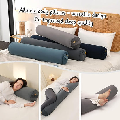 Bolster Pillow for Bed – Long Round Body Pillow for Adults, Cuddle Pillow for Sleeping, Full-Length Support,47.24 x 7.87 Inches,Charcoal Gray