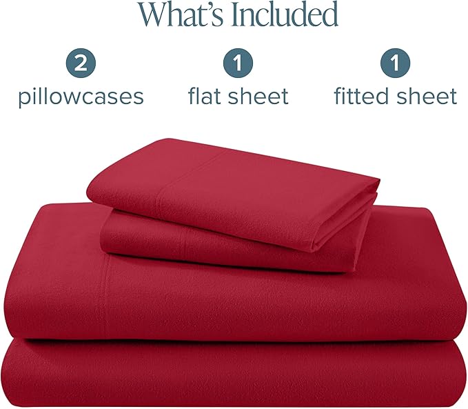 Bare Home Flannel Sheet Set 100% Cotton, Velvety Soft Heavyweight - Double Brushed Flannel - Deep Pocket (California King, Red)