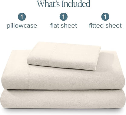 Bare Home Flannel Sheet Set 100% Cotton, Velvety Soft Heavyweight - Double Brushed Flannel - Deep Pocket (Twin XL, Cream)