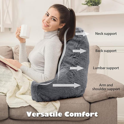 Reading Pillow Large Bed Pillow,Backrest Pillow with Arms, Back Support Pillow for Sitting Up in Bed, Couch for Adults Lounging Bedrest,Grey