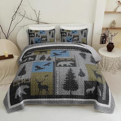 QOOMO Farmhouse Quilt Set King Size,Farmhouse Bedspread Coverlet Set,Farm Animals 3Pcs Bedding Set Printed Quilt with 2 Pillowcases,Soft and Lightweight,for All Seasons