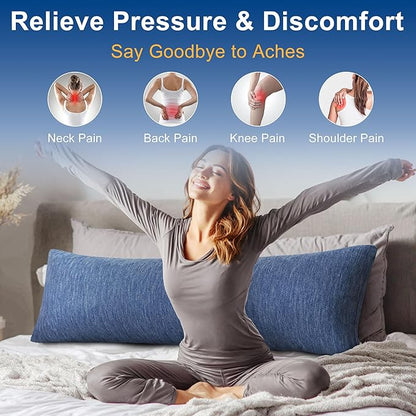 Hiasan Cooling Body Pillows for Adults, Long Memory Foam Body Pillow - Full Size Support for Side Sleepers & Pregnancy, Back Pain Relief, 20x60 Inches, Blue