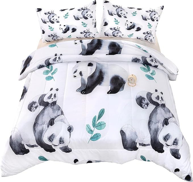CVHOUSE Panda Bedding - Queen Size, Cute Panda Comforter & 2 Pillow Cases - 3 Piece Set