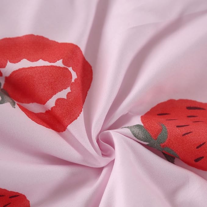 SDIII 3PCS Pink Strawberry Comforter Set Twin, Soft Microfiber Lightweight Pink Twin Comforter Set, Strawberry Bedding Quilt for Girls Boys Kids Teens