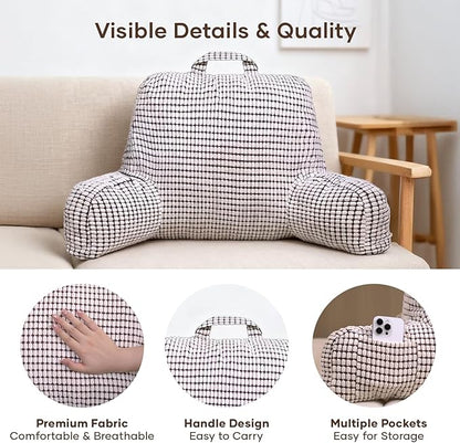 NOONTIDE Reading Pillow with Top Handle,Uniquely Designed Soft Fabric, Ergonomic Back Support for Bed,Cover Washable Sit up Pillow,Watching TV/Gaming/Relaxing(White)
