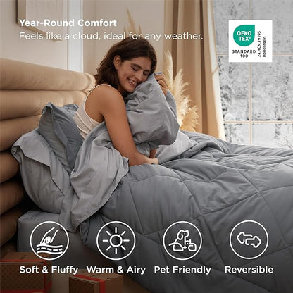 Bedsure Twin Comforter Set - 5 Pieces Reversible Grey Bedding, Twin Size Bed Set for All Seasons, Bed in a Bag with Down Alternative Comforter, Sheets, Pillowcase & Sham