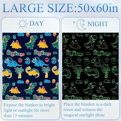 SALIMAH Glow in The Dark Blanket Dinosaur Gifts for Girls, Toys for Girls Boys Age 2 3 4 5 6 7 8 9 10 Year Old, Soft Kids Blankets Gifts for Grandkids Teens for Christmas Birthday, 50"x60"