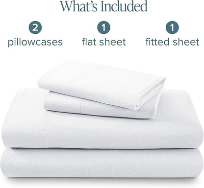 Bare Home Flannel Sheet Set 100% Cotton, Velvety Soft Heavyweight - Double Brushed Flannel - Deep Pocket (California King, White)