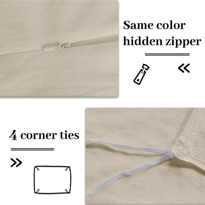 NEXHOME PRO Duvet Cover Set Oversized Queen 98"x98" Linen Feel Textured Cream Grey Organic Natural 100% Washed Cotton Duvet Cover 3 Pieces Bedding Set Zipper Closure, Breathable (No Comforter)