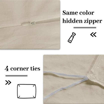 NEXHOME PRO Duvet Cover Set 100% Washed Cotton Full Size Linen Feel Textured Organic Natural 3 Pieces Bedding Set with Zipper Closure and Corner Ties, Breathable(Cream Grey, No Comforter)