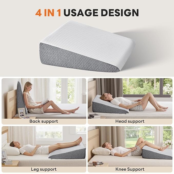 Wedge Pillow Set for After Surgery, Body Pillow for Adults, Bed Wedge Pillow for Headboard for Sleep Apnea and Snoring, Back Pain Relief, Acid Reflux, 7.5" Height, Grey and White