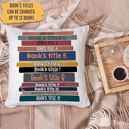 Hyturtle Personalized Book's Titles Throw Pillow (Insert Included) Gifts for Book Lover Nerd Bookworm Librarian Bookish Women - Birthday Christmas - Custom Book Lover Cushion Home Decor Pillow