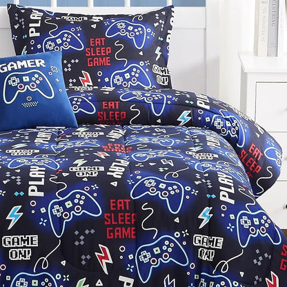Kids Comforter Set Twin Size for Boys, Glow in The Dark Gamer Bedding Set 1 Comforter, 1 Decor Pillow, 1 Pillow Sham, Twin XL Comforter Set Dorm Bedding