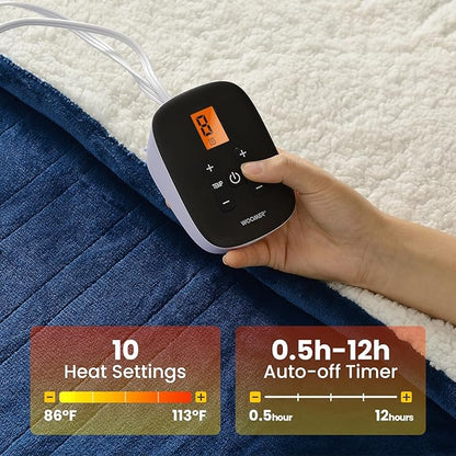 WOOMER Electric Blanket Full Size,Durable Flannel and Soft Sherpa,Dual Control,77”×84” Heated Throw Blanket, 10 Heat Levels&0.5-12h auto-Off,Energy Efficient,ETL Certified