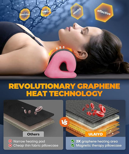 Graphene Magnetic Neck Stretcher for Deeper Pain Relief, Instant Heating Pad Cervical Traction Device Pillow, Neck Cloud for TMJ Tension Muscle Migraine, Christmas Gifts for Women, Mom, Men(Pink)