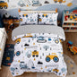 Holawakaka Trucks Tractors Cars Boys 5-Piece Bedding Comforter Sheet Set,Full Size Cartoon Construction Car Excavator Print Kids Bed in A Bag, Excavator Mixer Truck Printed Bed Sets (White Full)