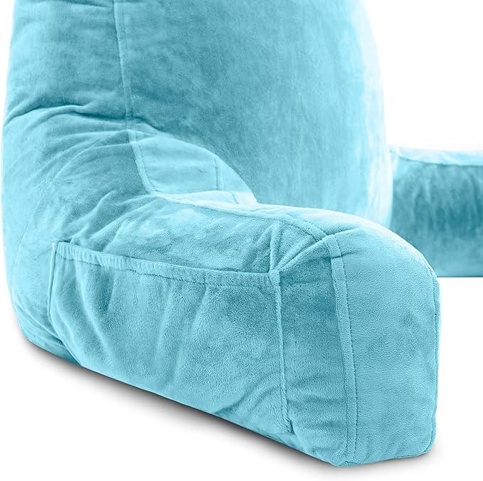Husband Pillow XXL - Reading Pillow Bed Chair with Arms & Back Support - Carolina Blue - Back Pillow for Sitting Up - Bed Rest Arm Pillow - Comfy Reading Pillow for Adults