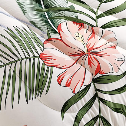 Flamingo Comforter Set Queen Size Tropical Flamingo Palm Tree Leaf Pattern Bedding Set Flower Quilted Duvet for Kids Girls Boys Adult with 1 Comforter and 2 Pillowcases
