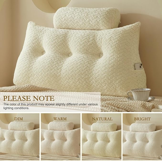 YOUR MOON Wedge Headboard Pillow Twin with 1 Pack Neck Roll Pillows, Triangular Wedge Backrest Pillow Headboard for Bed,Daybed,and Lounging, Large Bed Bolster Pillows,Off White
