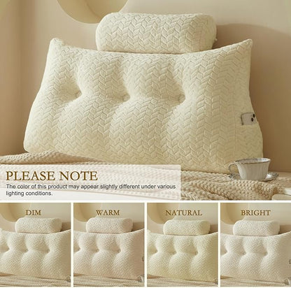 YOUR MOON Wedge Headboard Pillow Twin with 1 Pack Neck Roll Pillows, Triangular Wedge Backrest Pillow Headboard for Bed,Daybed,and Lounging, Large Bed Bolster Pillows,Off White