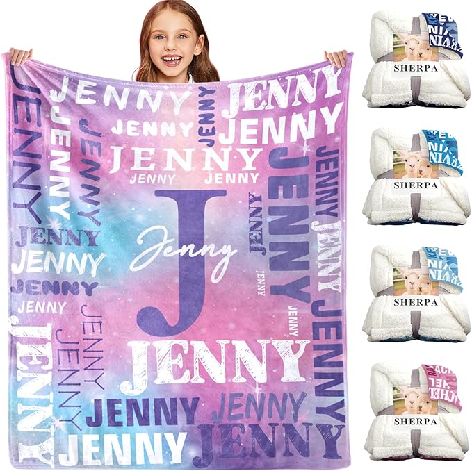 Personalized Blankets for Teen Boys Girls - Printed in USA Custom Blanket with Kid Names Reversible Plush Ultra-Soft Sherpa Fleece Monogrammed Baby Throw Blankets Customized Birthday Gifts for Adults