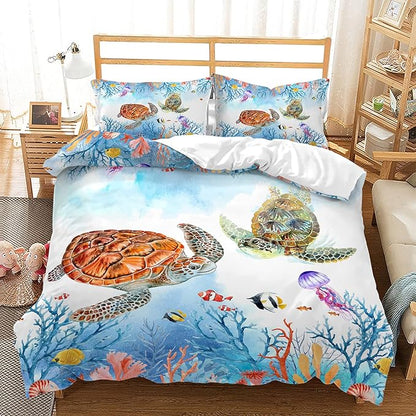 CVHOUSE Sea Turtle King Size Duvet Cover Set, 3 Piece, Blue-Green, Polyester Blend, Machine Wash, Kid, Everyday/Casual