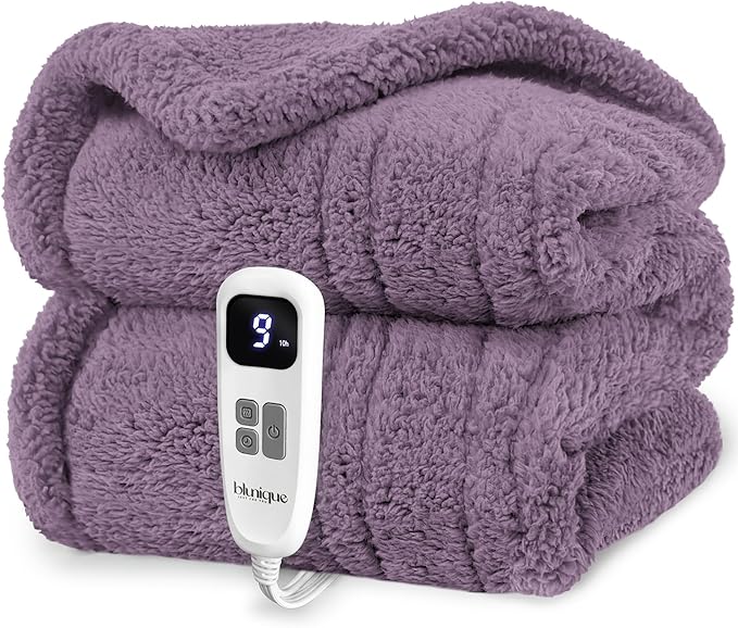 Heated Blanket Electric Blanket Full - Fast Heating Blanket Throw Double Sided Sherpa Ultra Soft Cozy with 10 Heating Levels & 2-10 Hours Auto Off, Mashine Washable, 72 x 84 Inches, Purple