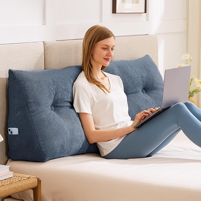 Headboard Pillow Twin, Triangle Pillows for Headboard, Head Board Backrest Wedge Pillow for Reading Sitting Working, Daybed Pillows with Removable Cover for Bed Dorm Sofa, Navy Blue