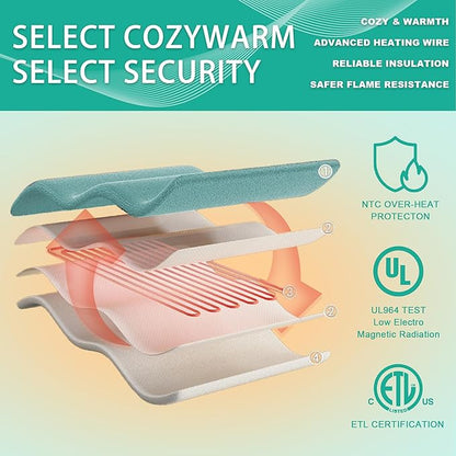 Electric Blanket, Heated Blanket with 6 Heat Levels & 10 Hours Auto Off, Soft Checked Flannel Fast Heating Blanket with ETL & FCC Certification (Green, 62"X84")