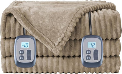 Heated Blanket 84" x 90" Queen Size Flannel Fabric with 10 Heating Levels & 1-12 Hours Auto Shut Off, Breathable and Comfortable for Soft and Bed - Camel