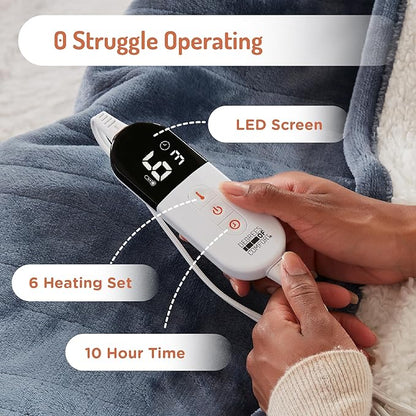 Degrees of Comfort Electric Blanket Twin Size - Soft Sherpa Flannel Heated Blankets - 6 Heat Settings, 10-Hour Auto Shut-Off, Overheat Protection, Etl Certified - 62x84'', Blue
