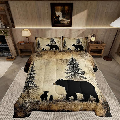 Feelyou Bear Bedding Set Twin Size Kids Rustic Cabin Country Comforter Cover for Boys Girls Teens Wild Animal Brown Beige Duvet Cover Breathable Soft Lightweight Microfiber Quilt Set