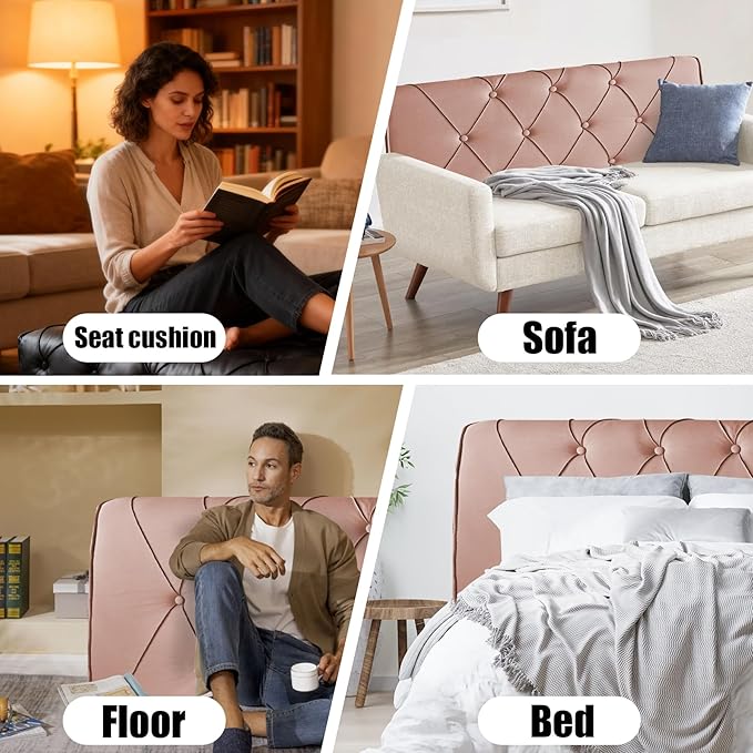 VKZ Headboard Pillow Full, 47" x 24" Reading Pillows and Bed Pillow for Sitting Up, Upholstered Bolster Body Pillow with Removable Head Board Cover for Bed Dorm Sofa Floor Back Support, Light Pink