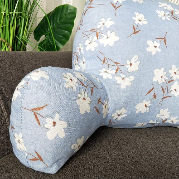 Bohemian Printed Reading Pillow with Support Arms Soft Bed Rest Pillows Back Support Cushion for Kids Reading Watching TV Sitting Up in Bed (20"×15"×8",Blue Floral)