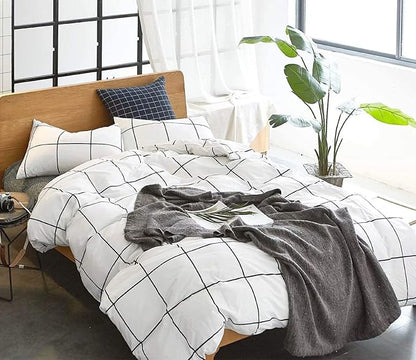 Wellboo White Plaid Comforter Sets Twin Black White Grid Checkered Bedding Comforters Cotton White and Black Buffalo Check Grid Quilts Soft Warm Women Men Modern Preppy Geometric Gingham Quilts