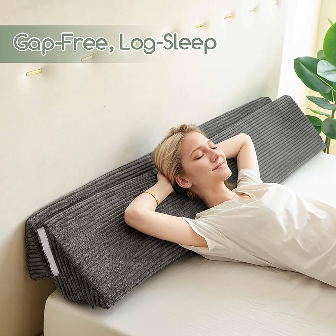 HIGOGOGO Queen Size Wedge Pillow for Headboard Gap - Multi Functional Mattress Wedge Bed Gap Filler Close The Gap (0-7") Between Your Mattress and Headboard or Wall (Grey 60"x11"x9")
