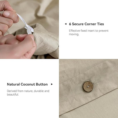 JELLYMONI Cotton Duvet Cover Twin Size - Linen Gray Comforter Cover with Button 100% Washed Cotton 2PCS Breathable Soft Solid Bedding Set Duvet Cover 68×90in & 1 Pillowcase (NO Comforter)