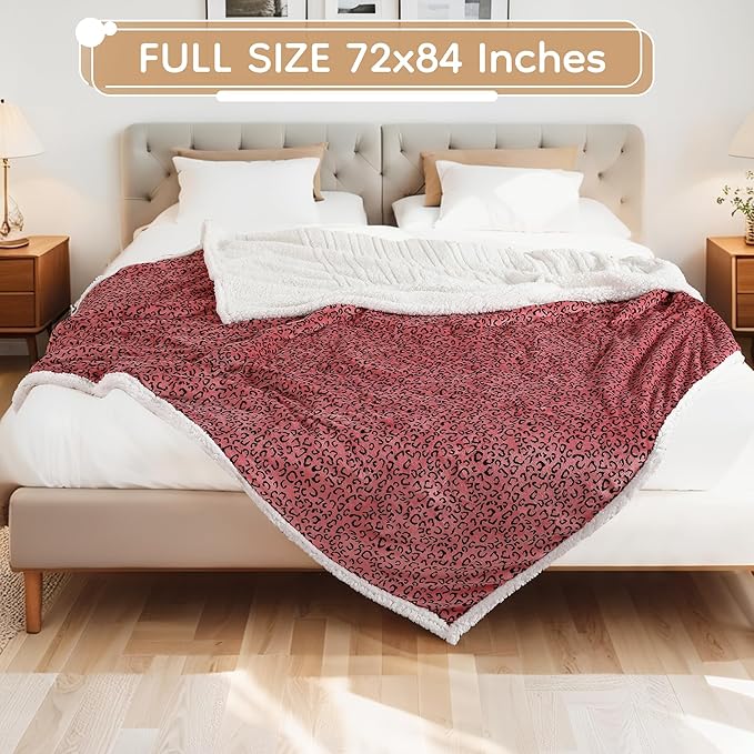 Electric Heated Blanket Full Size 72x84 - Leopard Print Flannel Soft Heating Blanket with 10 Heat Levels & Auto Shut Off, Machine Washable Warm Throw for Bed Couch, Black Red