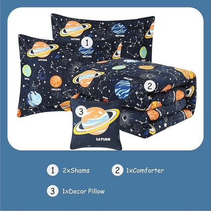 Glow in The Dark Kids Comforter Set Full Size for Boys Teen, Space Bedding Set 1 Comforter, 1 Decor Pillow, 2 Pillow Shams