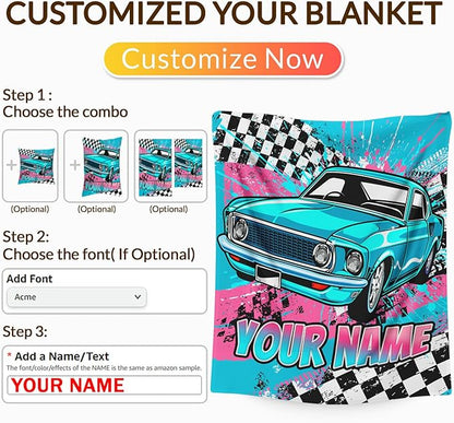 Blanket for Boys, Personalized Car Throw Blanket Gifts for Kids Boys Age 6-8, 40"x50" Cute Custom Flannel Blankets Gift for Son Cars Lovers Lightweight Throws for Couch Sofa Bed Decor