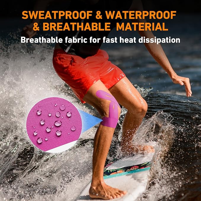 PreCut Kinesiology Tape for Knees, 12 PCS Waterproof KTQUICK Knee Tape for Knee Pain Relief Pre Cut, Original Cotton Athletic Knee Tape, Waterproof & Hypoallergenic Latex-Free for Sports (Pink)