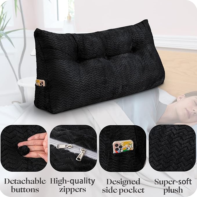 Large Bolster Triangular Headboard Wedge Backrest Positioning Support Bed Rest Reading Pillows Headboard Wedge Pillows for Day Bed with Removable Cover