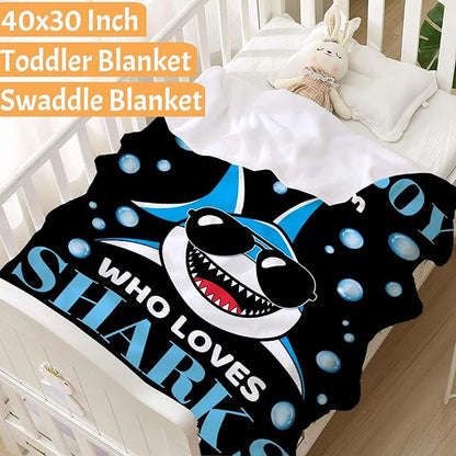 Custom Just A Boy Who Loves Sharks Blankets Gifts for Kids Adult On Bed Sofa,Personalized Premium Flannel Blankets for Birthday Christmas Thanksgiving All Season Use 30''x 40'' -XS