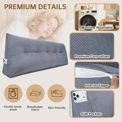 Headboard Pillow Twin Bed Wedge Pillow for Dorm, Daybed, Back Support, Sitting Up, Reading, Relaxing, Beige Cream