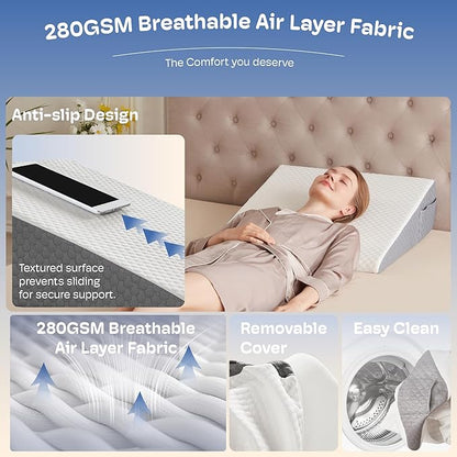 7.5" Bed Wedge Pillow for Sleeping Post-Surgery & Headboard Support - Acid Reflux, GERD, Heartburn & Snoring Relief - Memory Foam Back Support Pillow for Sitting, Resting, Reading