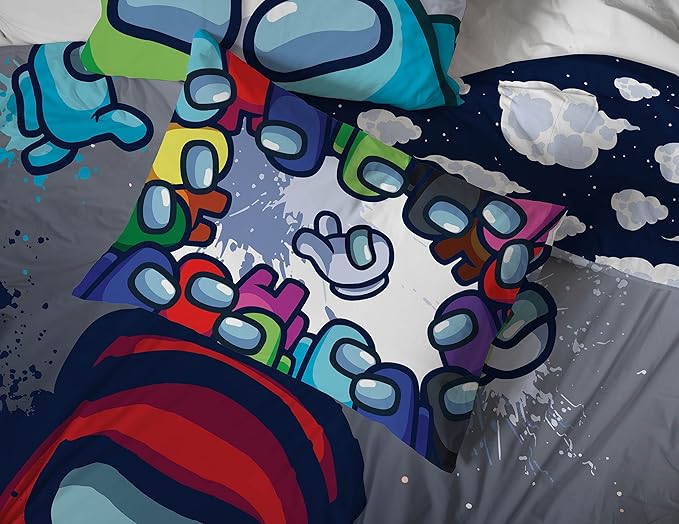 Jay Franco Among Us Space Splatter 5 Piece Queen Size Bed Set-Comforter & Sheet Set-Soft Fade Resistant Microfiber (Official Among Us Product)