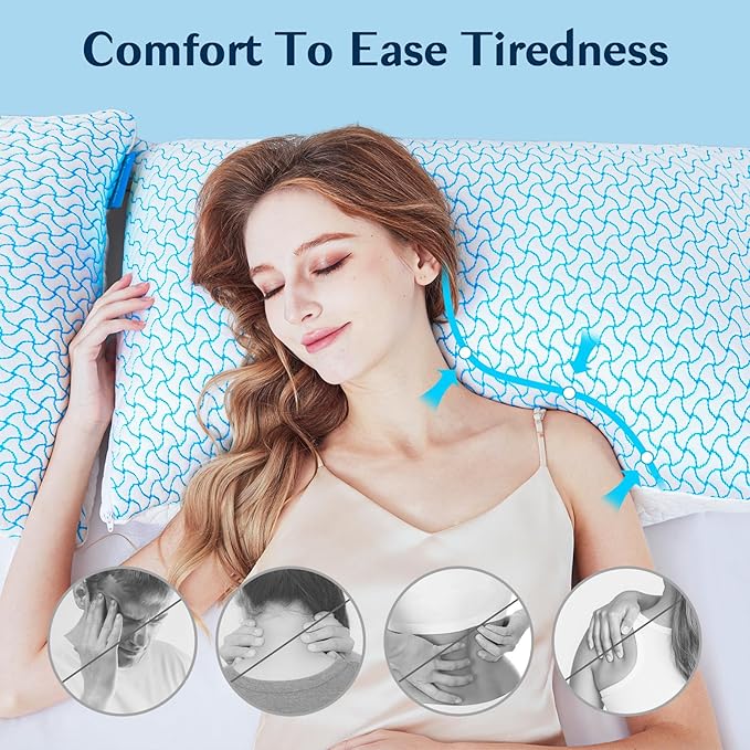 SUPA MODERN Shredded Memory Foam Pillows Queen Size Set of 2, Cooling Bed Pillow for Sleeping for Hot Sleepers, Adjustable Pilllows for Side Back and Stomach Sleepers, Neck & Shoulder Comfort Support